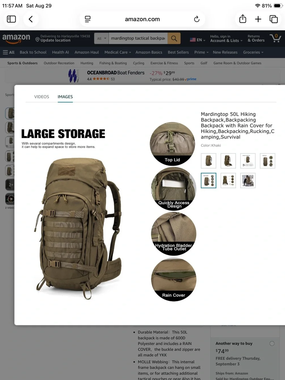 Mardingtop 50L hiking backpack